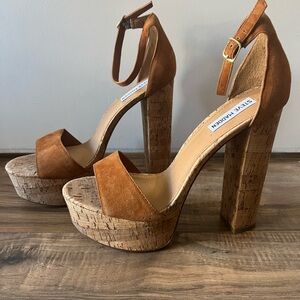 Steve Madden Gonzo Cork & Suede Platform Heels Sandals